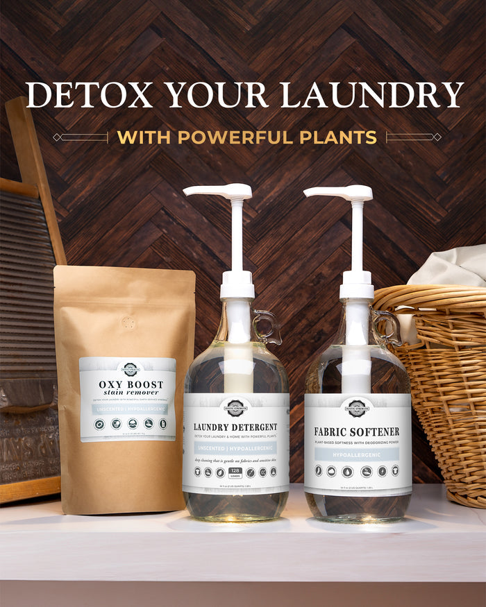 Rustic Strength: "Detox Your Laundry with Powerful Plants"  using our Laundry Detergent, Fabric Softener and Oxy Boost