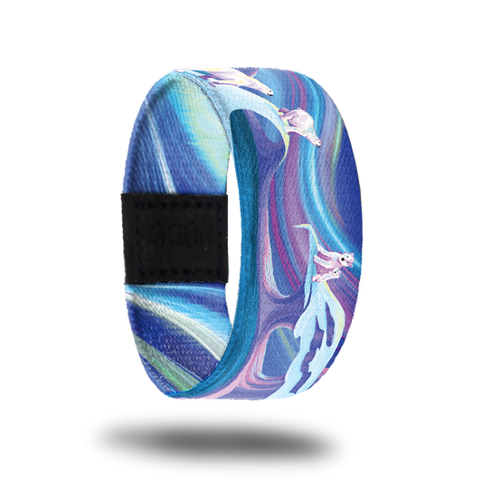 Outside design for Lead The Way. Blended pink, purple, and blue background with polar bears on snow hills