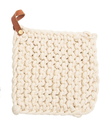 Leather Loop Crocheted Pot Holder