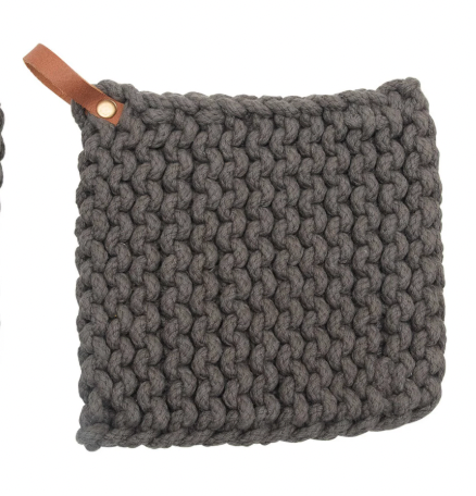 Leather Loop Crocheted Pot Holder