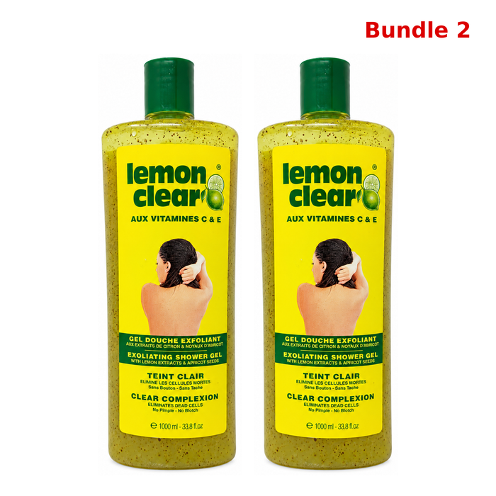 Lemon Clear Shower Gel 1000ml, refreshing exfoliating body wash with lemon-inspired skincare ingredients, designed to gently cleanse and remove impurities while leaving skin feeling soft, smooth, fresh, and radiant-looking.