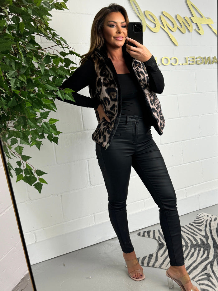 Leopard Print Faux Fur Reversible Gilet