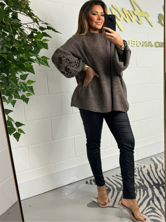 Leopard Print Star Sleeve Soft Knit Turtle Neck Jumper (2 Colours)