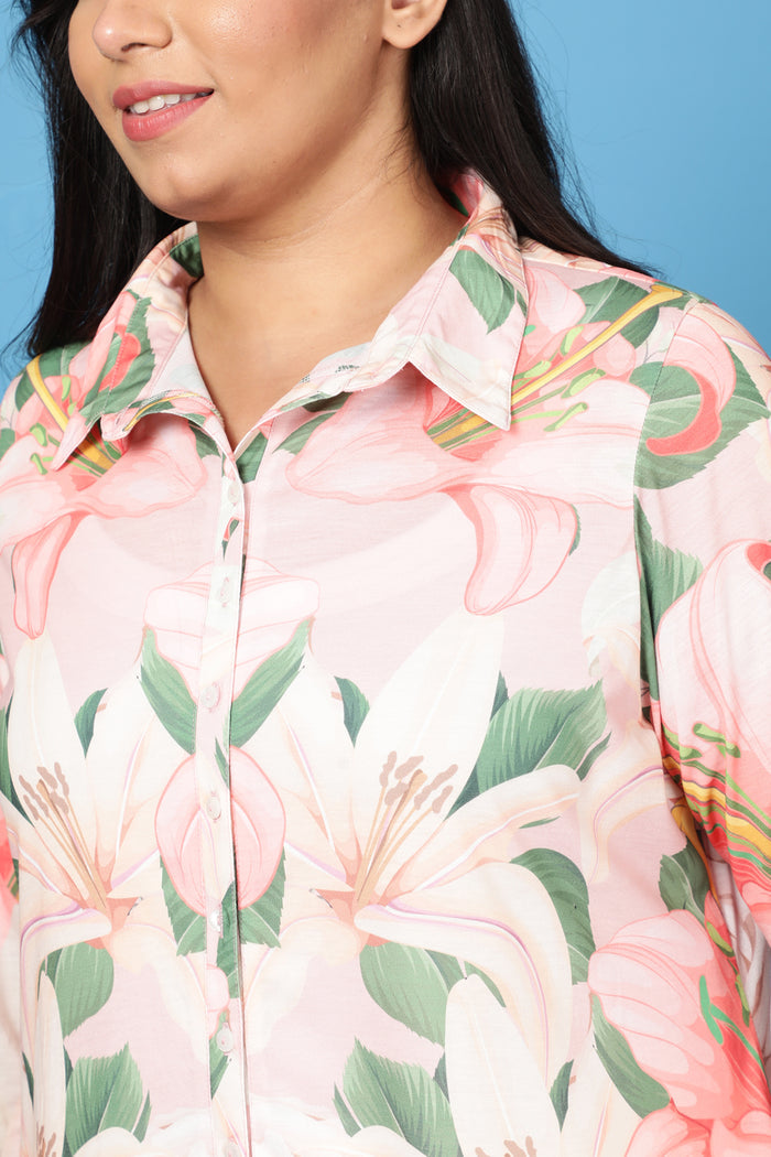Light Pink Floral Kurta cum Shrug