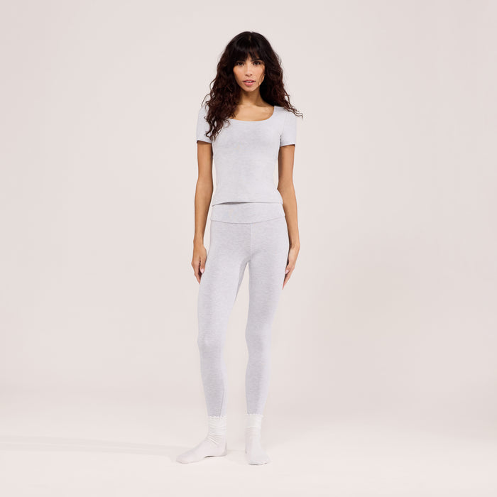 Lightweight Short Sleeve Top - Light Grey Marl