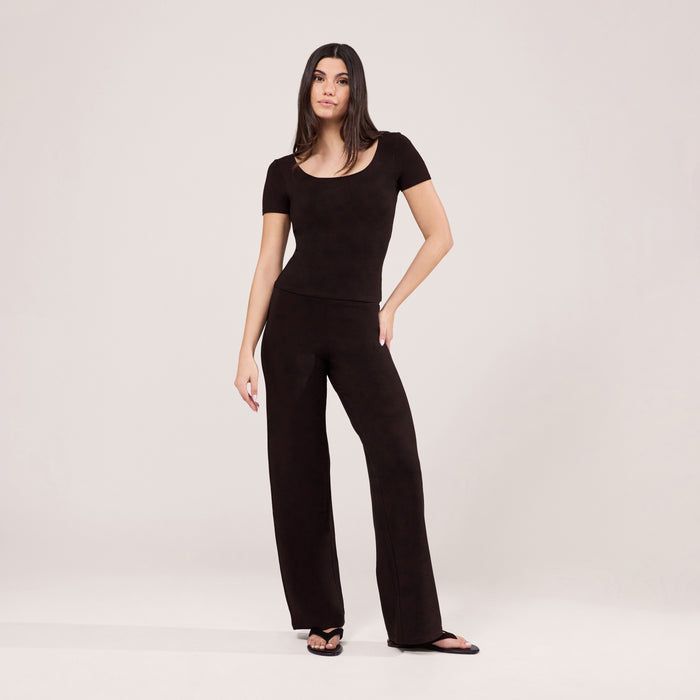 Lightweight Wide Leg Trousers - Black Coffee