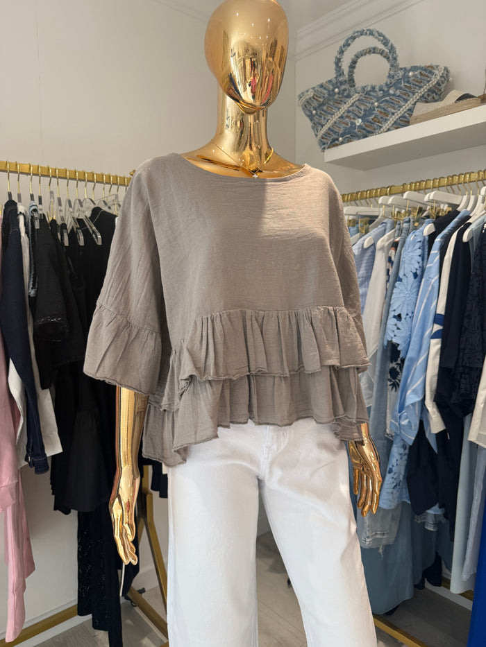 Linen Mix Frill Bottom Top (2 Colours)
