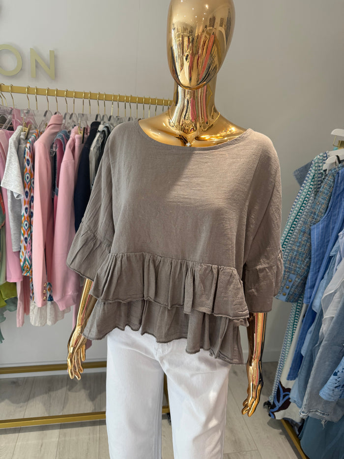 Linen Mix Frill Bottom Top (2 Colours)