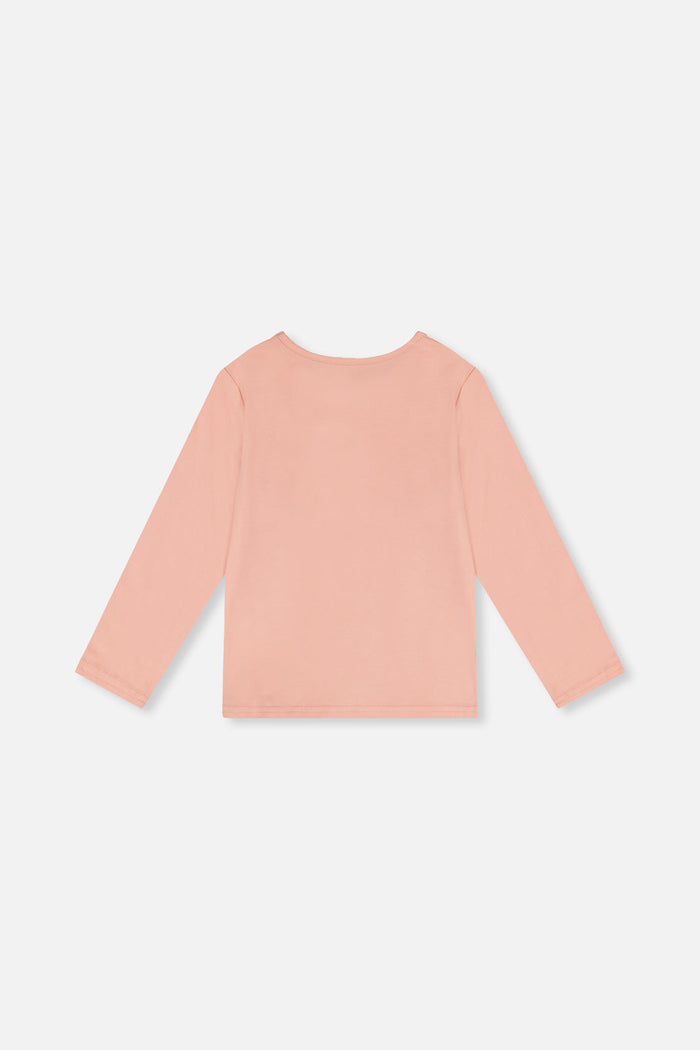 Deux par Deux pink long sleeve organic cotton poodle tee for girls, back view
