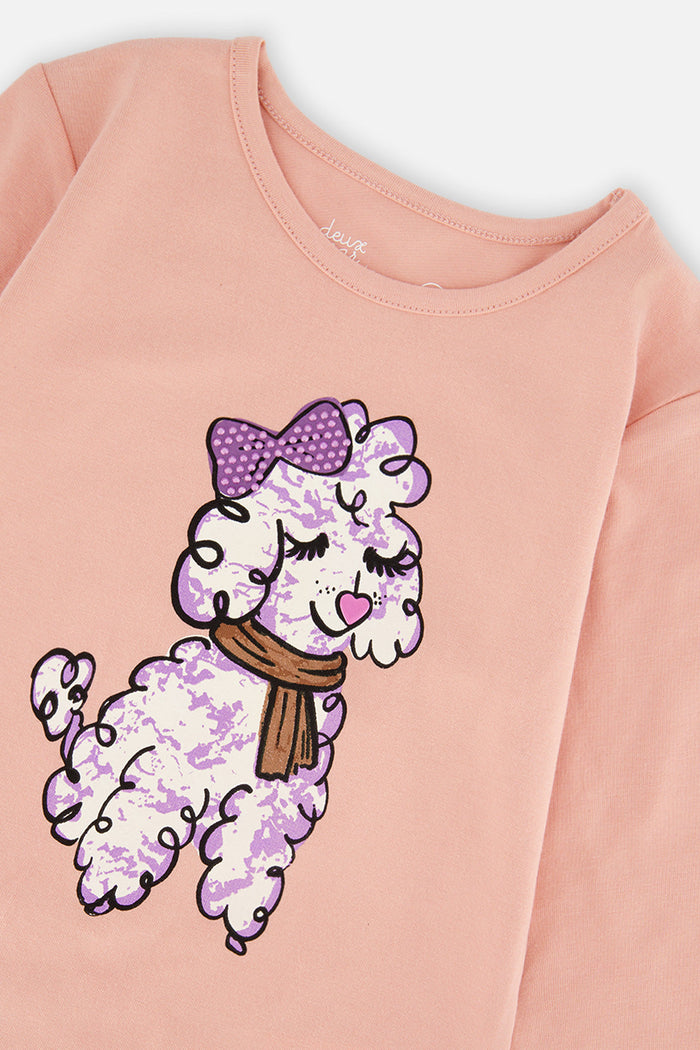 Deux par Deux pink long sleeve organic cotton poodle tee for girls, additional view