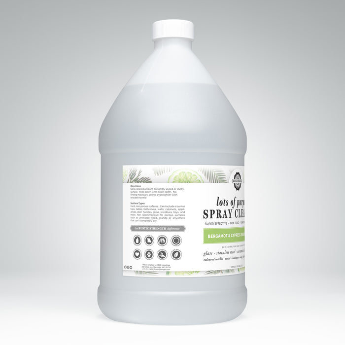 Rustic Strength, Lots of Purpose Spray Cleaner, 1 Gallon, Plastic Jug, Right Side view, Bergamot & Cypress