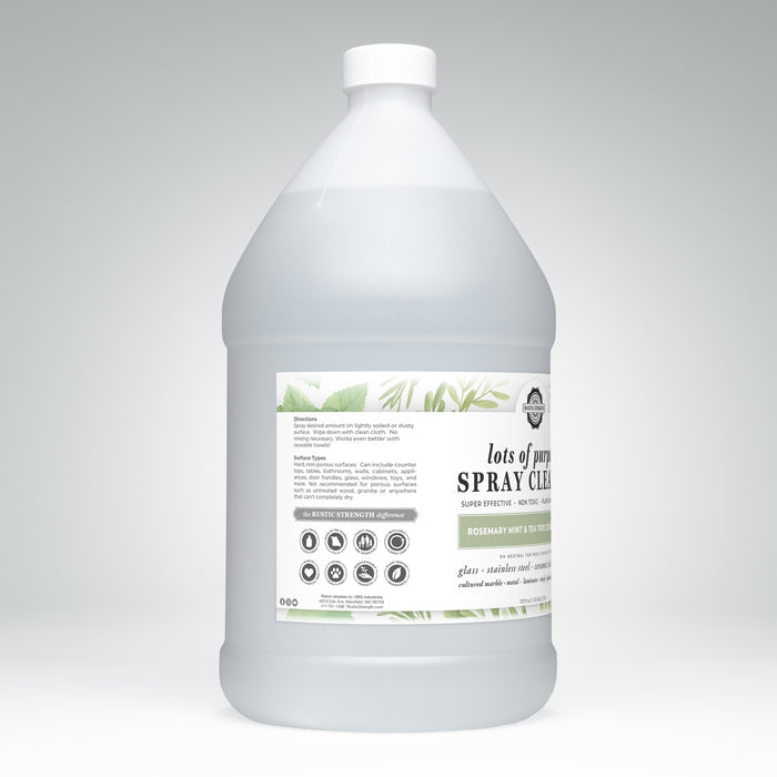 Rustic Strength, Lots of Purpose Spray Cleaner, 1 Gallon, Plastic Jug, Right Side View, Rosemary Mint & Tea Tree