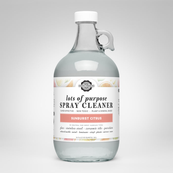Rustic Strength, Lots of Purpose Spray Cleaner, Half Gallon, Glass Jug, Sunburst Citrus
