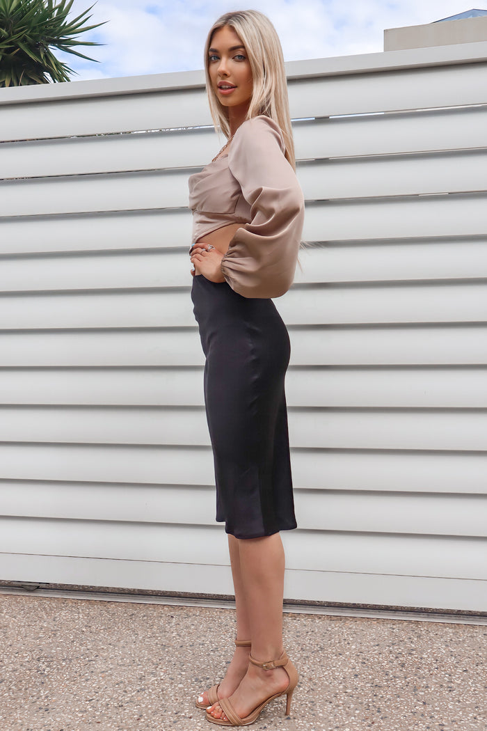 Mabel Satin Skirt - Black - Runway Goddess
