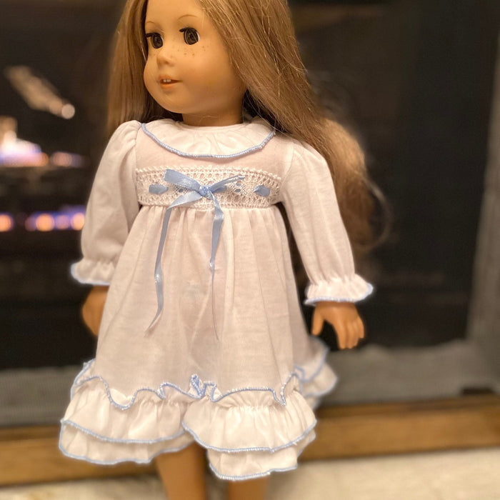 Matching Nutcracker doll nightgown with blue ribbon - Fits American Girl doll