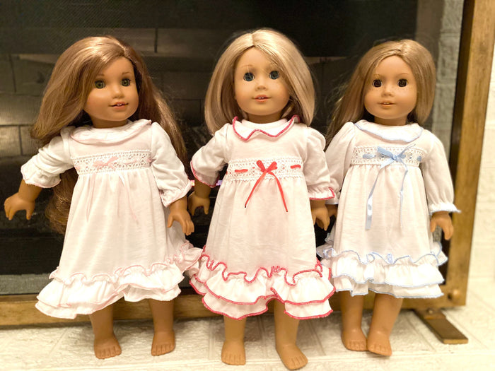 Matching Nutcracker doll nightgown with blue ribbon - Fits American Girl doll