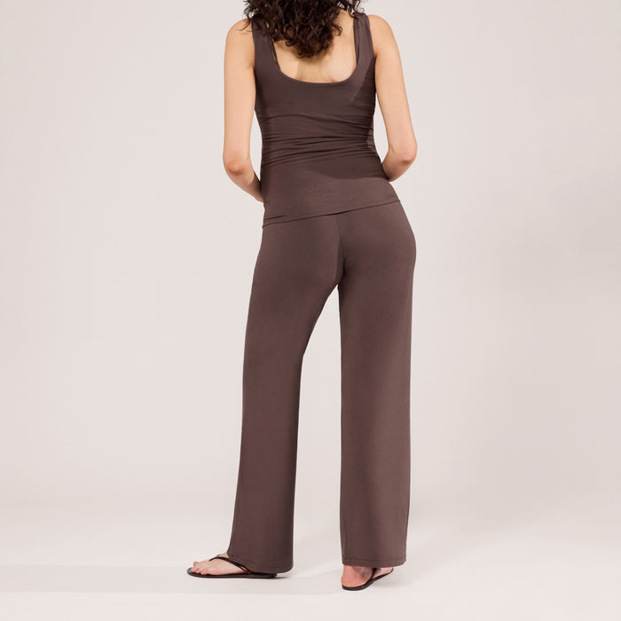 Maternity Lightweight Wide Leg Trousers - Espresso Brown