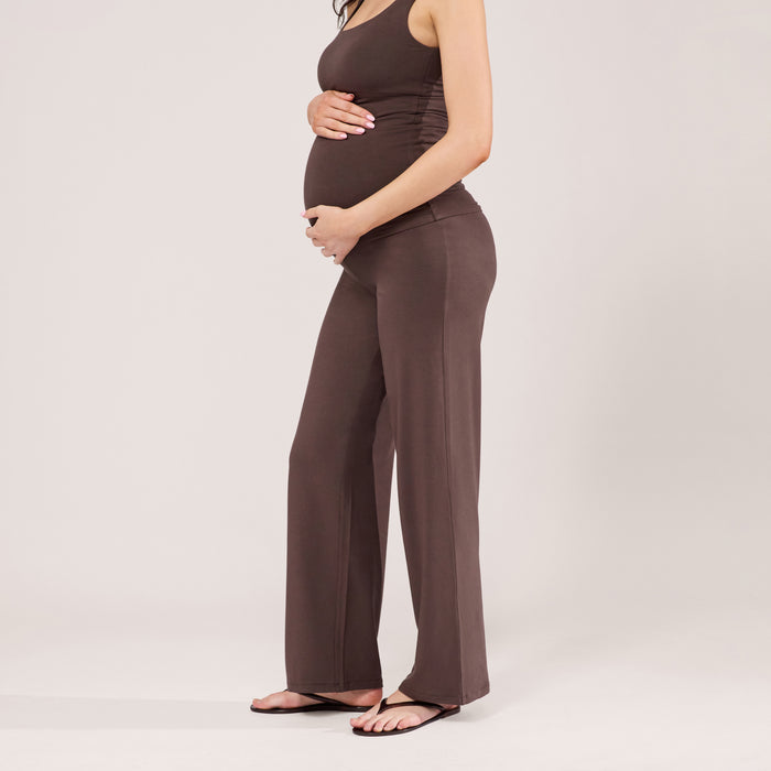 Maternity Lightweight Wide Leg Trousers - Espresso Brown