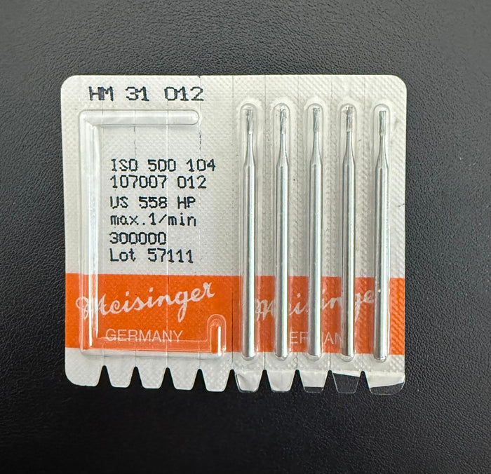 Meisinger HM 31 012 – Straight Fissure Cross-Cut Carbide Bur – US #558 pk of 5