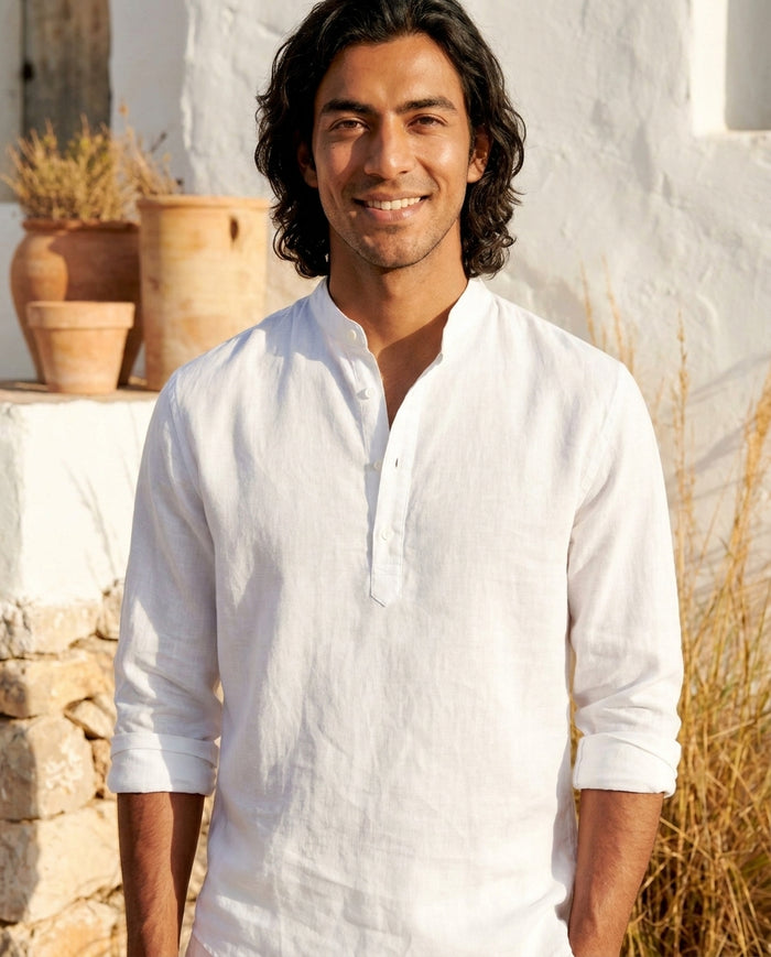Stefan - Linen Henley Shirt — hero shot