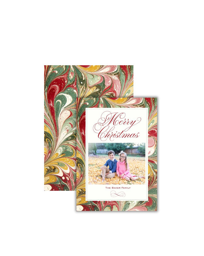 Merry Marbled Cranberry Holiday Card