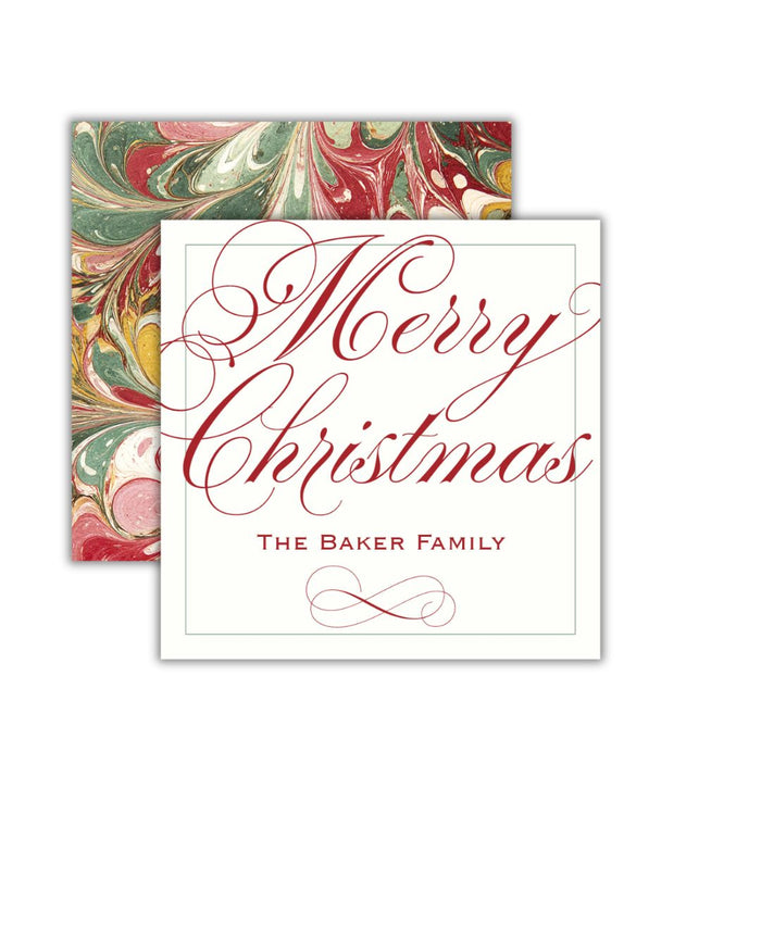 Merry Marbled Cranberry Square Gift Tag