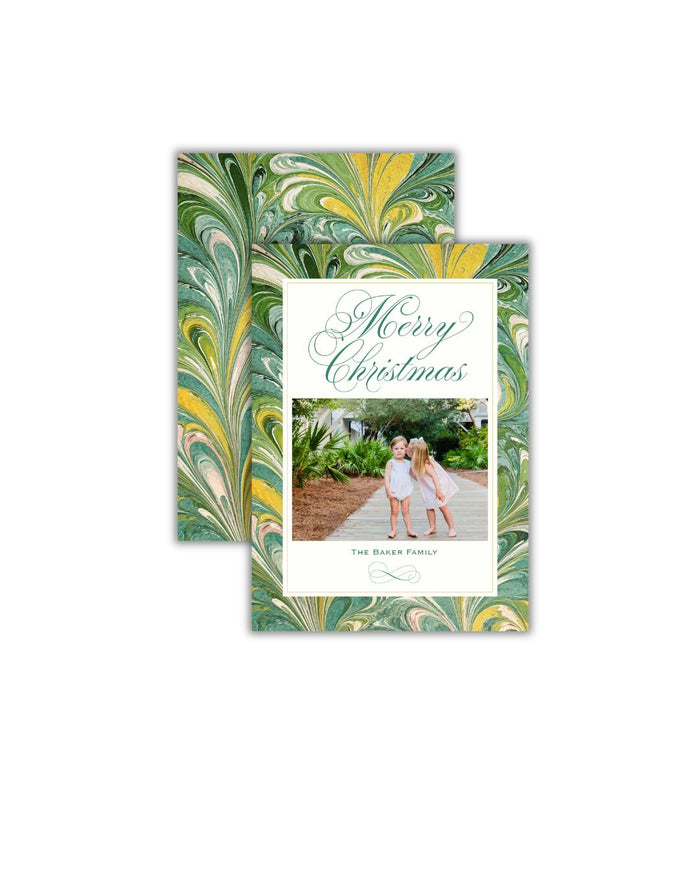 Merry Marbled Evergreen Holiday Card
