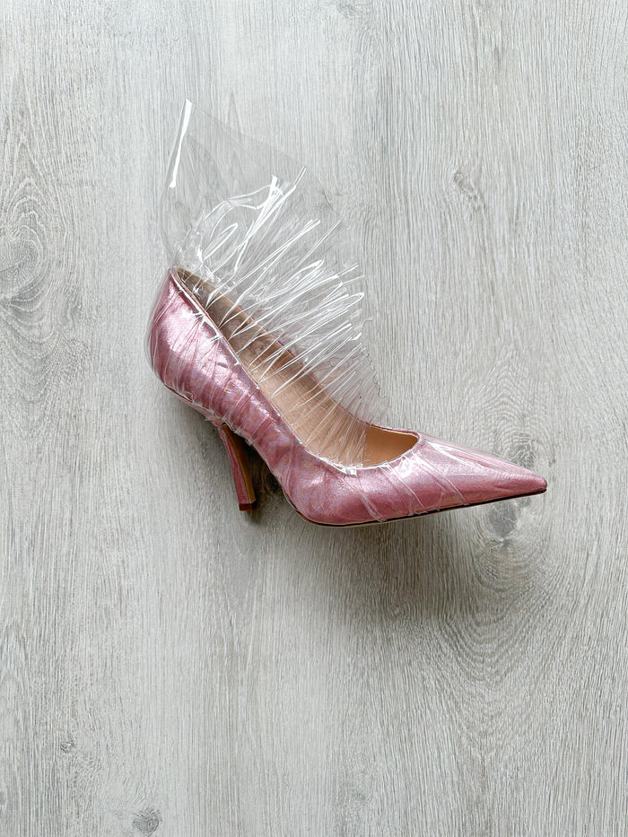 MIDNIGHT 00 Light Pink Ruched PVC Plastic Detail High Heels - House Of Huntington