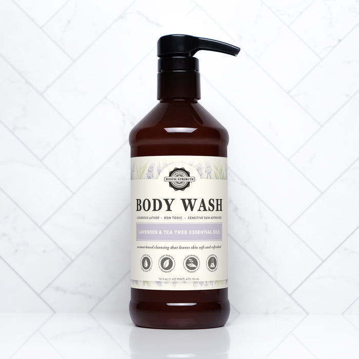 Rustic Strength, Body Wash, 16oz, Plastic, Lavender & Tea Tree