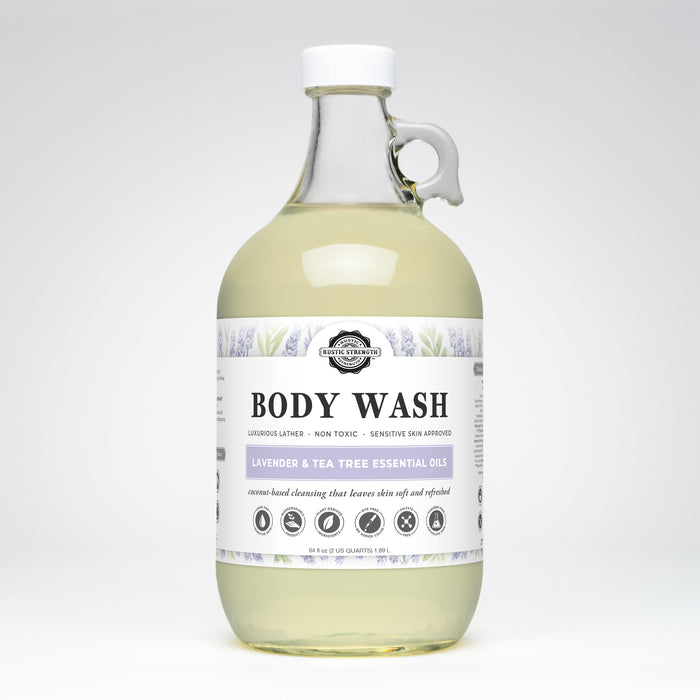 Rustic Strength, Body Wash, 64oz, Glass, Lavender & Tea Tree