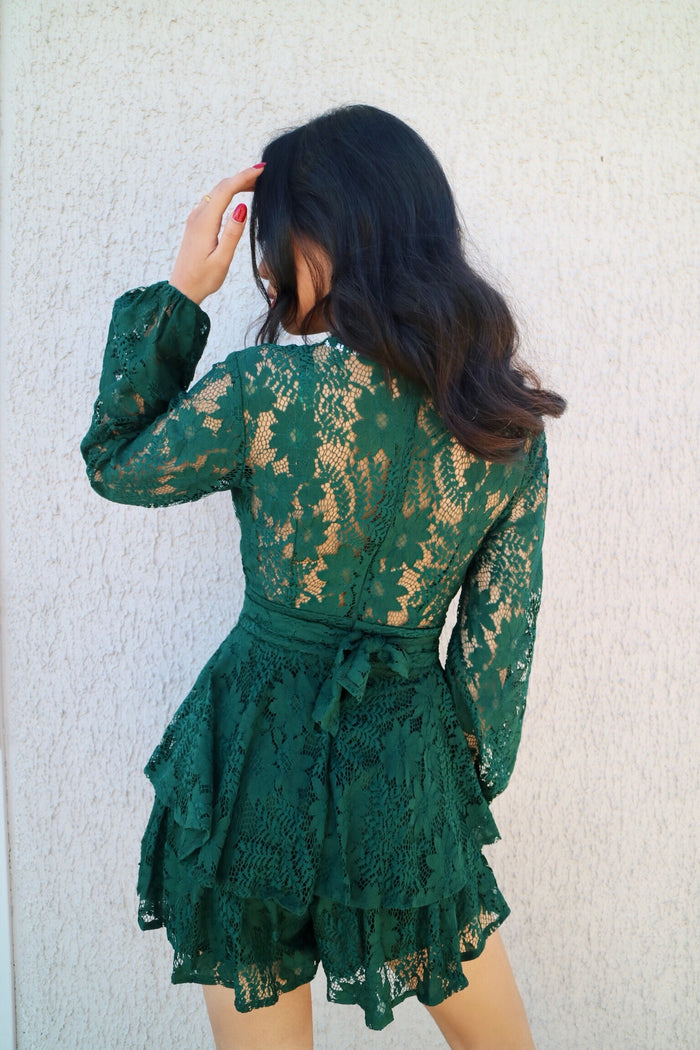 Monaco Lace Playsuit - Green - Runway Goddess