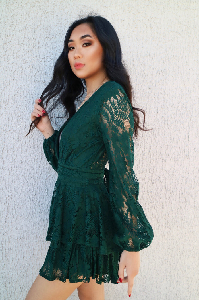 Monaco Lace Playsuit - Green - Runway Goddess