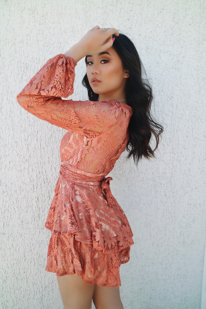 Monaco Lace Playsuit - Rust - Runway Goddess