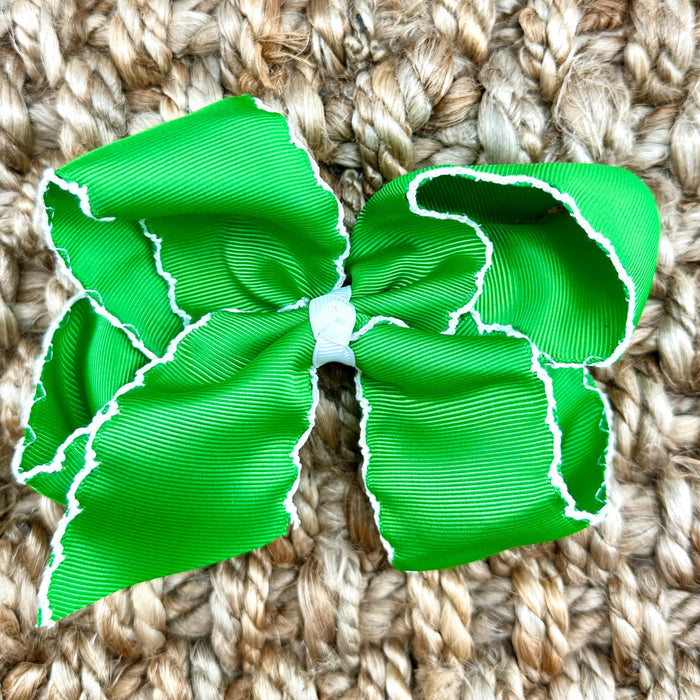 green grosgrain bow with white trim