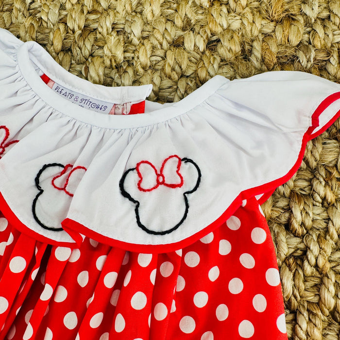 Mouse Ears Embroidered Bubble Romper - Red polka dot