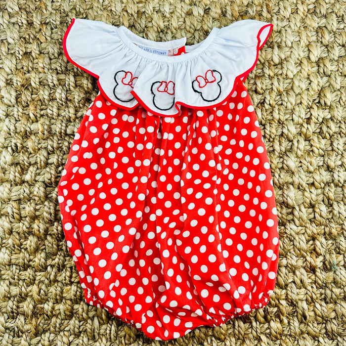 Mouse Ears Embroidered Bubble Romper - Red polka dot
