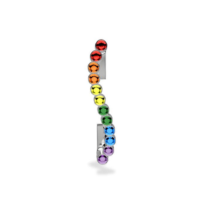 Wavy silver metal charm to put on the Imperial+ lined with 12 beautiful glass crystals that are red, orange, yellow, green, blue and purple
