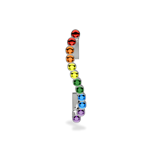 Wavy silver metal charm to put on the Imperial+ lined with 12 beautiful glass crystals that are red, orange, yellow, green, blue and purple