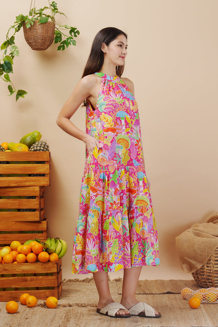 Mushroom Madness Linen Maxi Dress