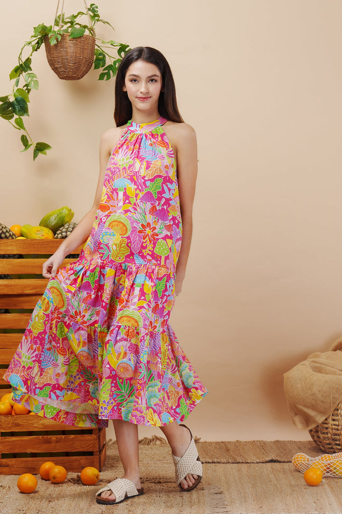 Mushroom Madness Linen Maxi Dress
