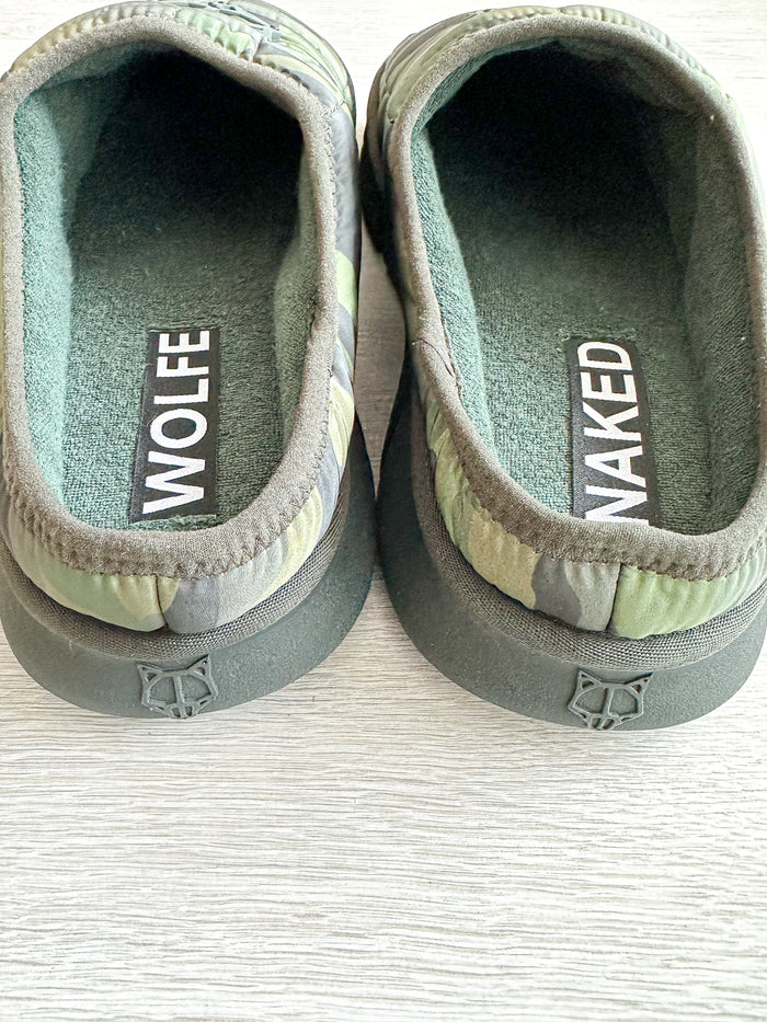NAKED WOLFE Montana Green Army Camp Padded Wolf Embossed Sandals Slide - House Of Huntington
