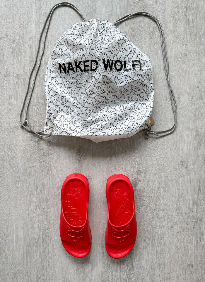 NAKED WOLFE Red Tommy Wolf Embossed Waterproof Sandals Slide - House Of Huntington