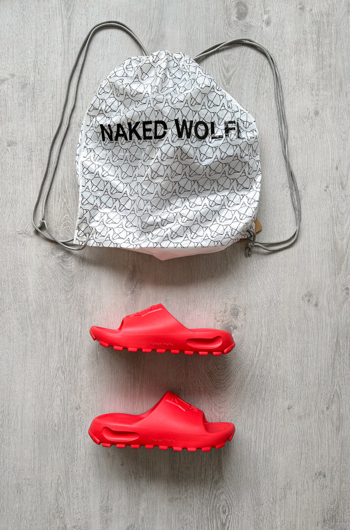 NAKED WOLFE Red Tommy Wolf Embossed Waterproof Sandals Slide - House Of Huntington