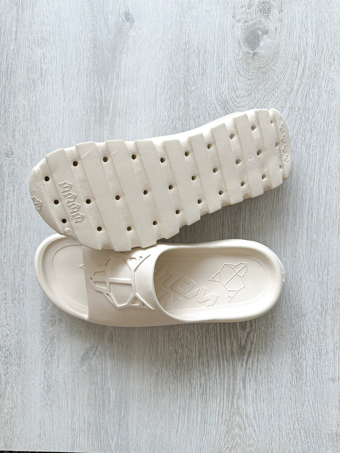 NAKED WOLFE Tommy Stone Cream Waterproof Wolf Embossed Sandals Slide - House Of Huntington