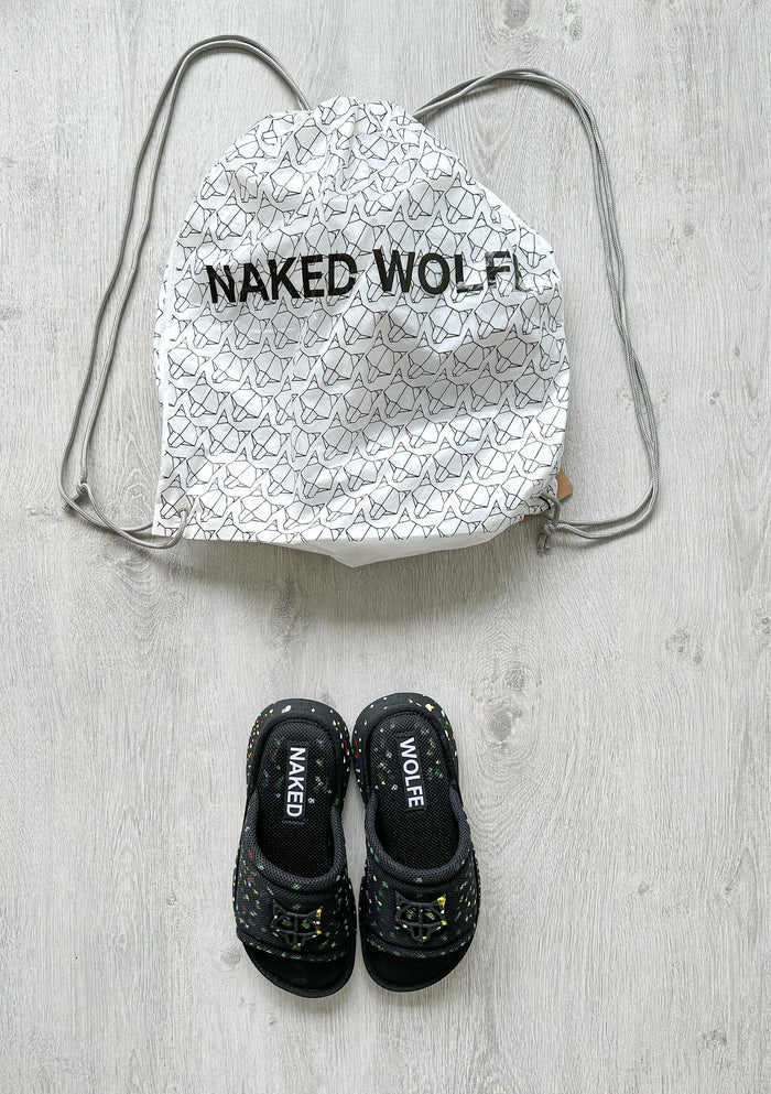 NAKED WOLFE Black Wolfe Embossed Graffiti Army Mesh Sandals Slide - House Of Huntington