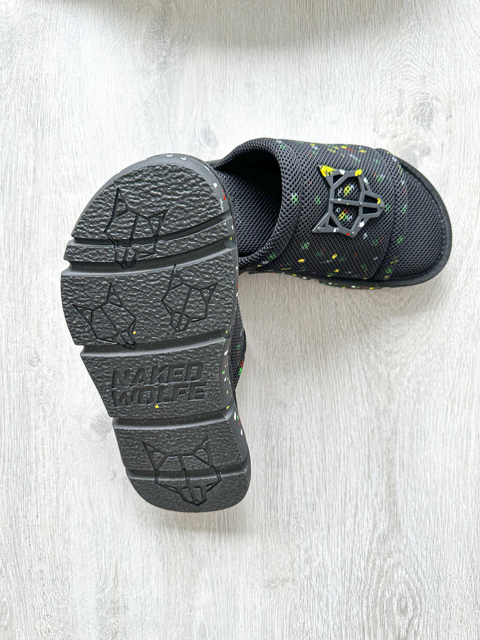 NAKED WOLFE Black Wolfe Embossed Graffiti Army Mesh Sandals Slide - House Of Huntington