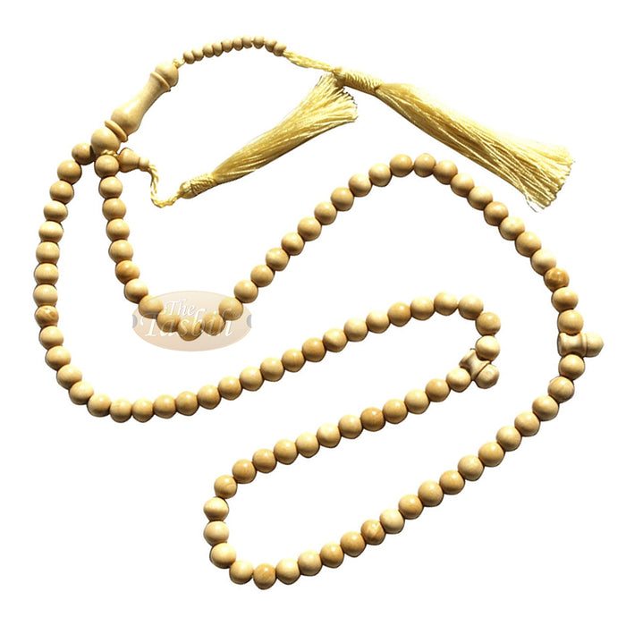 Natural Yellow Citrus Wood Tasbih 8 mm 99-Bead Prayer Beads 2 Tassels
