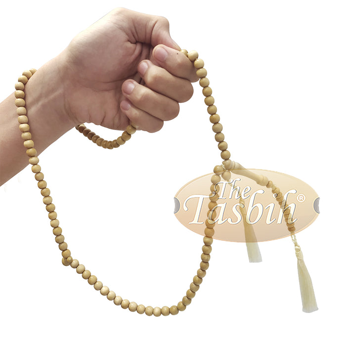 Natural Yellow Citrus Wood Tasbih 8 mm 99-Bead Prayer Beads 2 Tassels