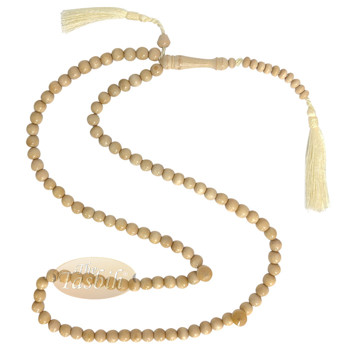 Natural Yellow Citrus Wood Tasbih 8 mm 99-Bead Prayer Beads 2 Tassels