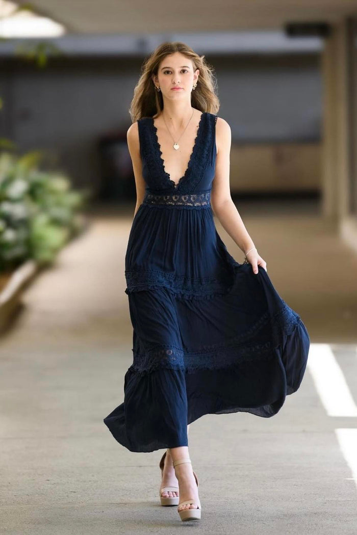 Navy Fawn Maxi Dress - Runway Goddess